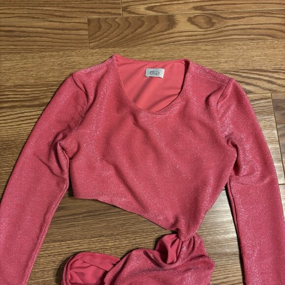 Oh Polly Women 2 Pink Glitter Ruched Cutout Long Sleeve Disco Inferno Mini Dress - Picture 6 of 12